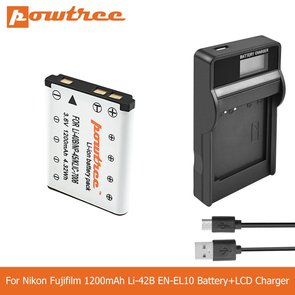 POWTREE 1.2Ah Li 40B NP45 42B EN EL10 RU ENEL10 цифровой Камера Батарея + ЖК дисплей Зарядное