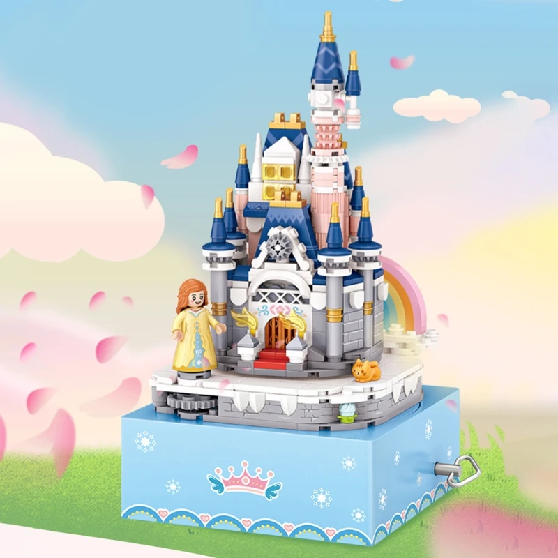 

Mini-building Princess Castle Rotating Music Boxes Music Box Small Grain Building Wood Toy Gift Model Puzzle Toy