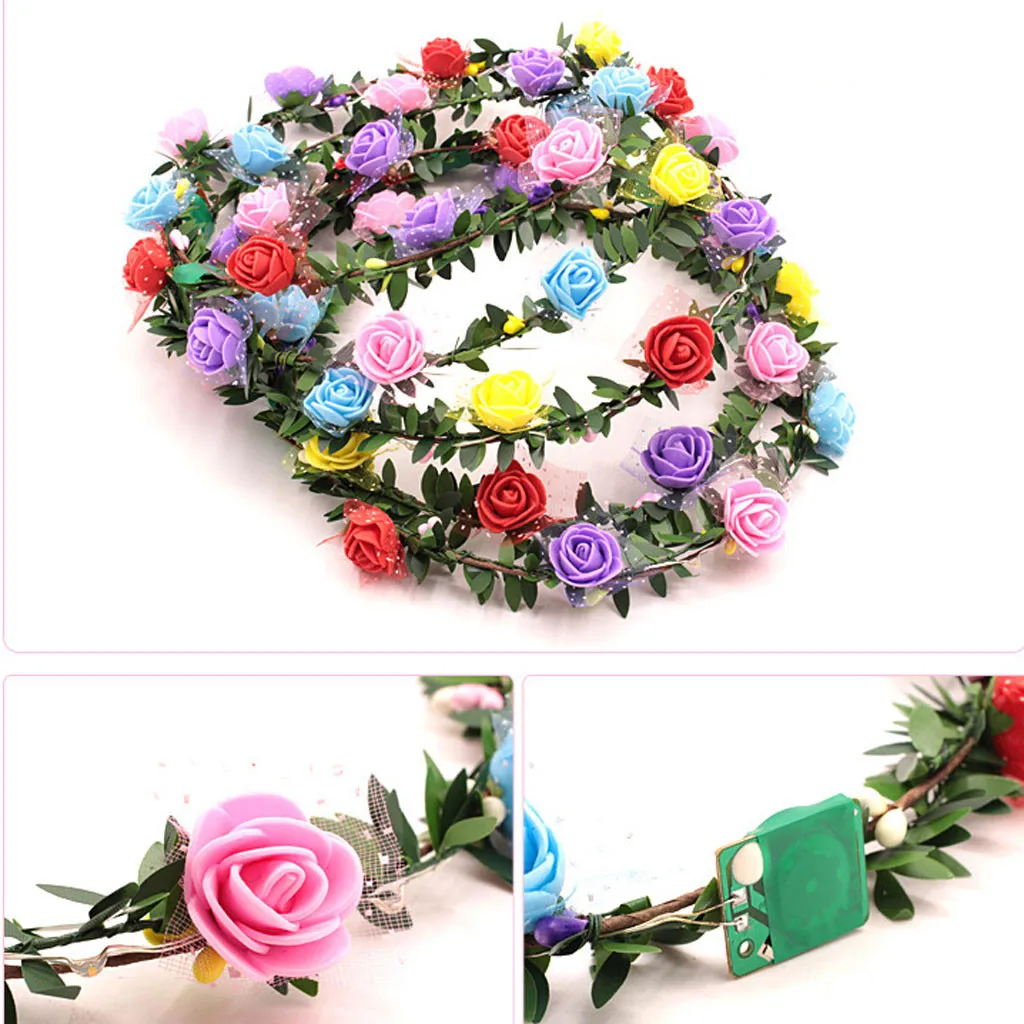 Светодиодная лента для волос с цветами корона венок гирлянда маскарадный ободок