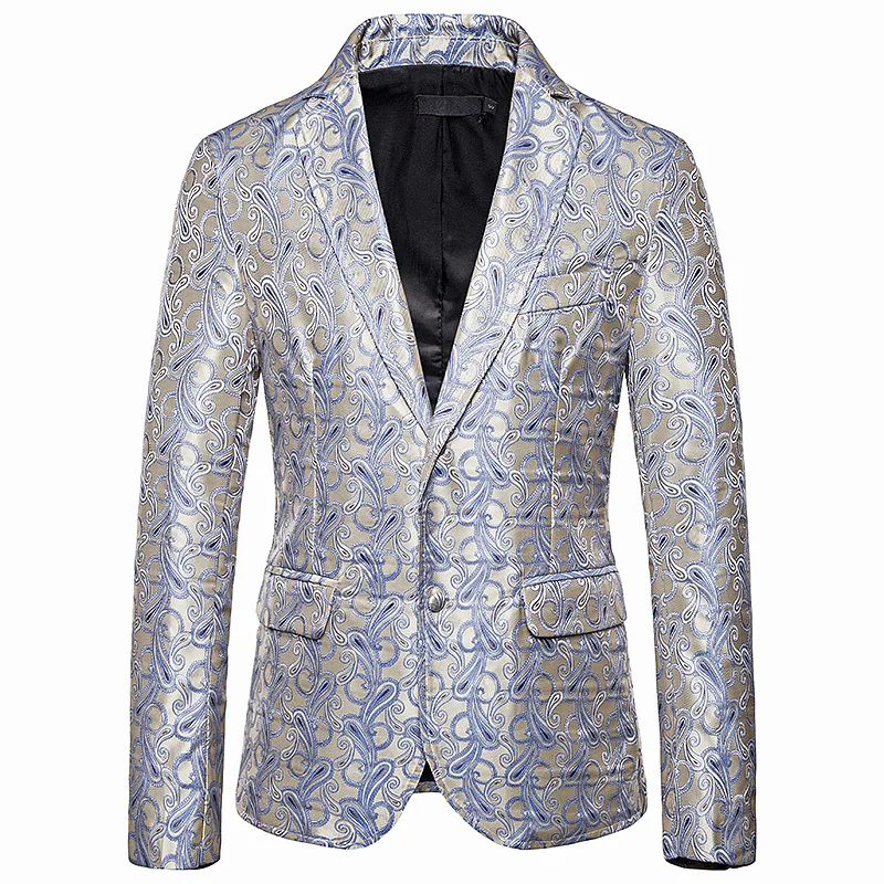 

Navy Paisley Jacquard Blazer Men 2020 Luxury Brand Single Breasted Suit Jacket Men Party Wedding Stage Singer Costume Homme XXL