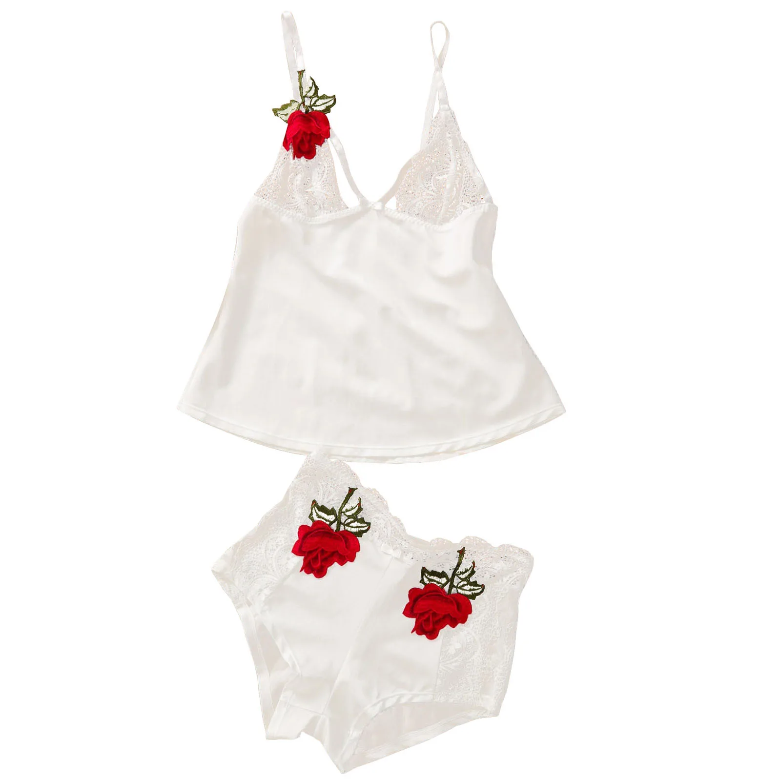 

Rose Onesies Ladies Sexy Lingerie Temptation Deep V Lace Embroidery Rose Pajamas Set Sling Sexy Pajamas pyjama femme sexy