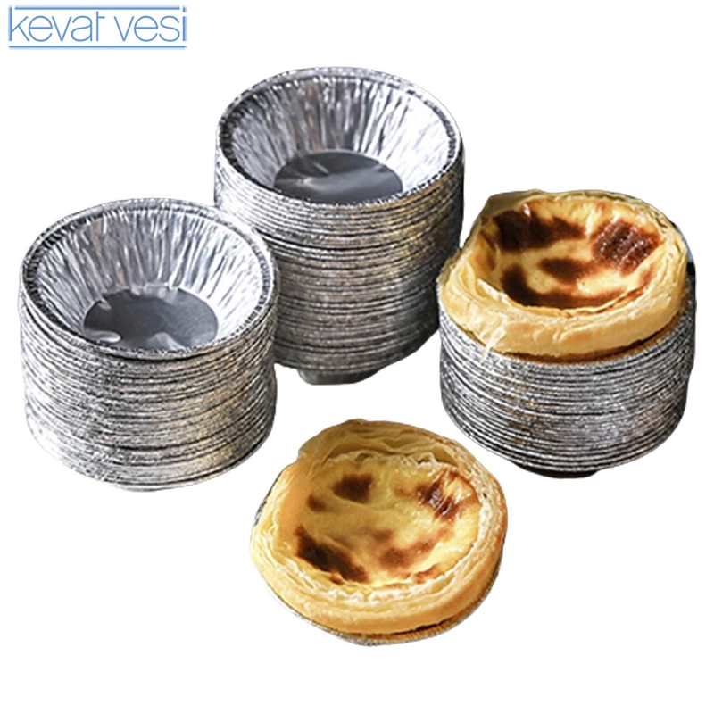 

100Pcs Egg Tart Mold Disposable Cupcake Mold Aluminum Foil Portuguese Egg Tart Tray Nonstick Muffin Baking Cup Artlets Pan