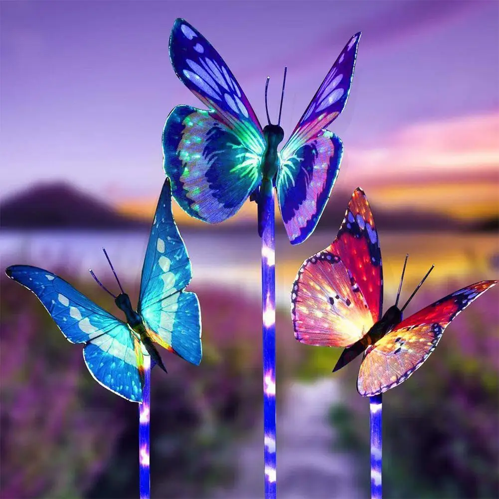 3 шт. цветные солнечные волоконно оптические лампы в форме бабочки для наружного