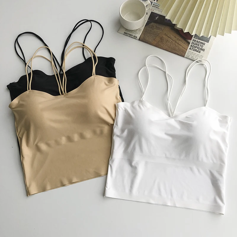 

Women Tank Crop Top Bra Underwear Seamless Bras Tube Top Back Hollow Lingerie Wire Free Intimates with Removable Padded Comfort