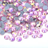 junao ss6 8 10 12 16 20 30 lt rose ab hotfix glass rhinestone flat back round diamond iron on crystal strass for clothes crafts