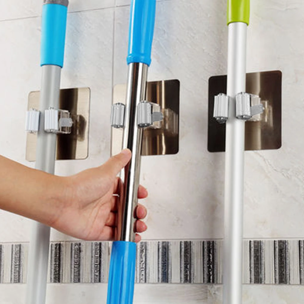 

1PC Wall Mounted Mop Holder Household Adhesive Storage Broom Hanger Mop Hook Racks For Kitchen Bathroom