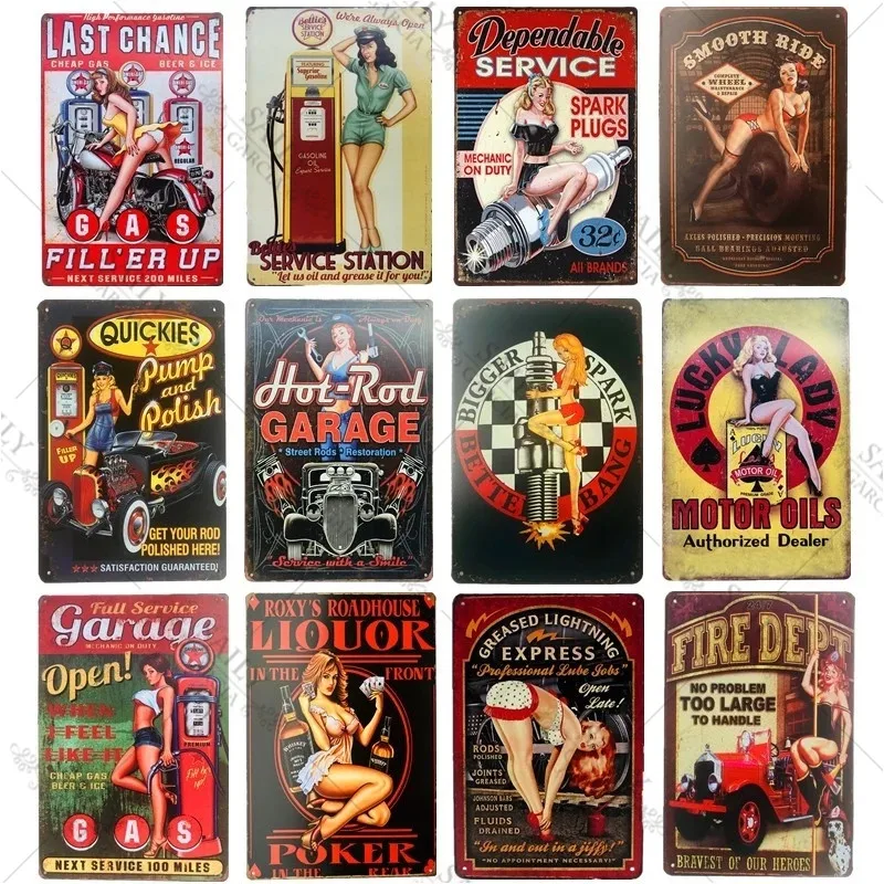 

Pin Up Girl Metal Tin Signs Vintage Wall Art Painting Bar Pub Sign Cafe Shop Home Decor Metal Sign Sexy Lady Poster Plate Plaque