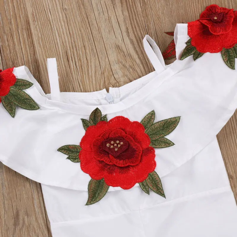 Одежда для детей малышей девочек с открытыми плечами Цветочный комбинезон