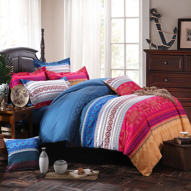 

Bohemian National Bedding Set Ethnic 100% Cotton Queen King Size 220x240 Duvet Cover Set Bed Linen Bed Cover Bedclothes For Home