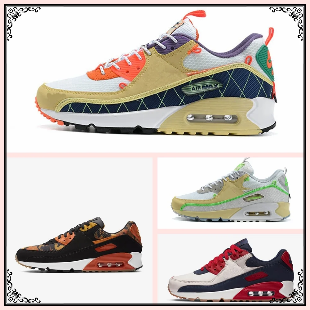 Кроссовки Maxes 90 спортивная обувь камуфляжные зеленые оранжевые крутые серые