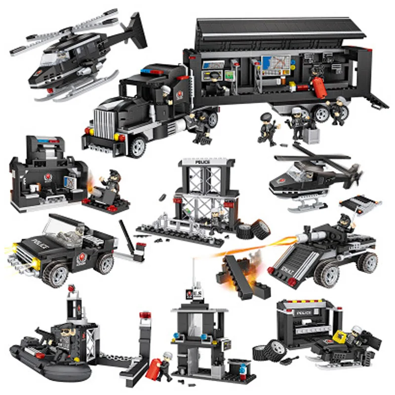 834 шт городская полиция спецназ наборы грузовиков Строительные блоки
