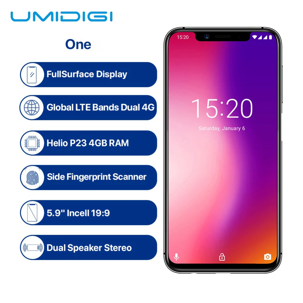 Global Bands UMIDIGI One 5 9 дюймов безель с зазубриной без 19:9 полный экран Android 8 1 мобильный