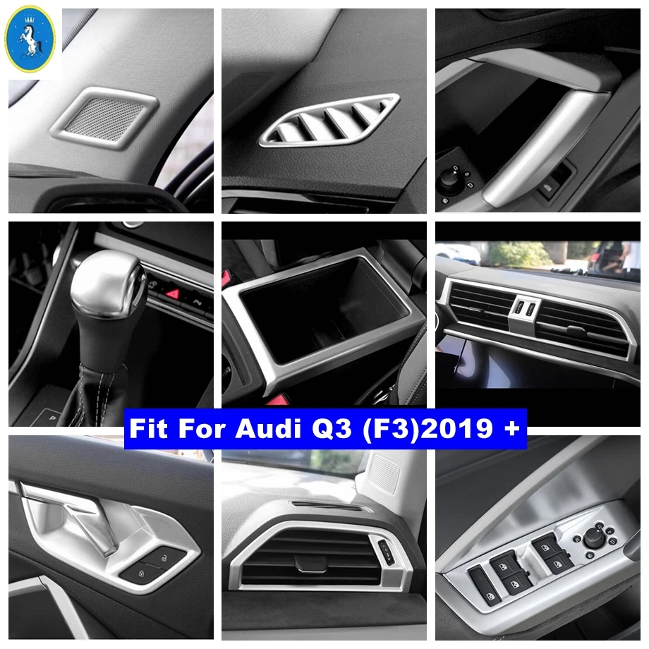 

Matte Accessories Interior Kit Pillar A Speaker / Lift Button / Air AC Panel / Handle Bowl Cover Trim For Audi Q3 F3 2019 - 2021