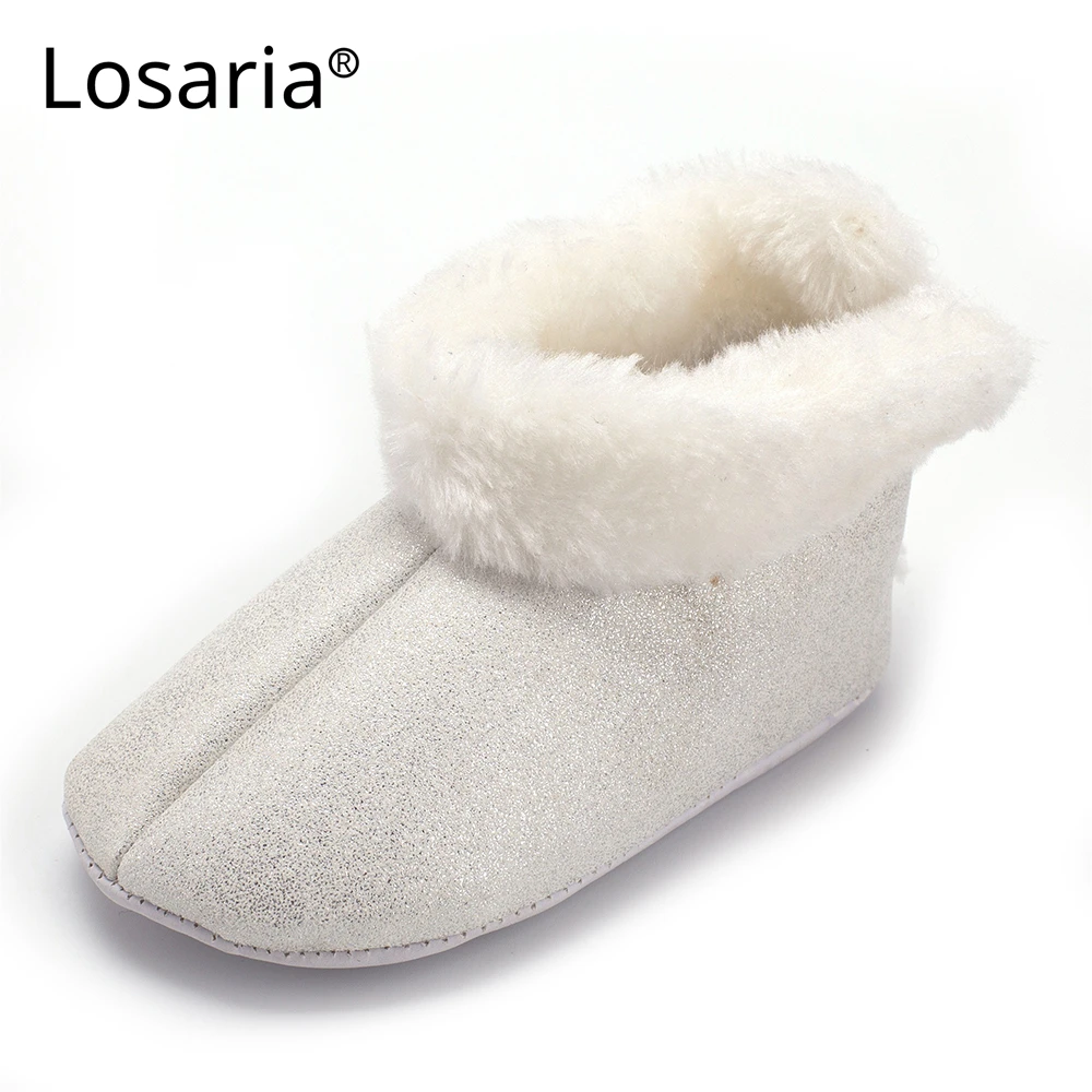 

Losaria Baby Girls Winter Ankle Booties With Fur Keep Warm Newborn Baby Shoes Glitter First Walkers Durable Baby Crib Shoes