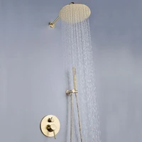 brushed gold solid brass bathroom shower set rianfall head bath faucet wall mounted ceiling arm mixer water system pane