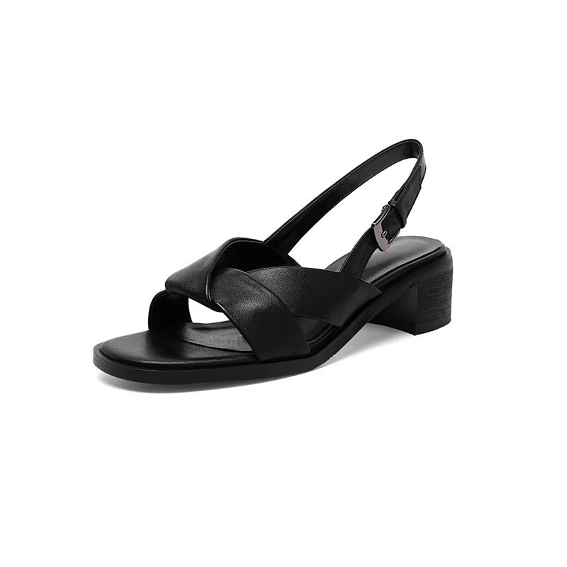

2021 Newest Genuine Leather Sandals Women Shoes Simple Comfortable Thick Heels Sandals Summer Casual Shoes Ladies