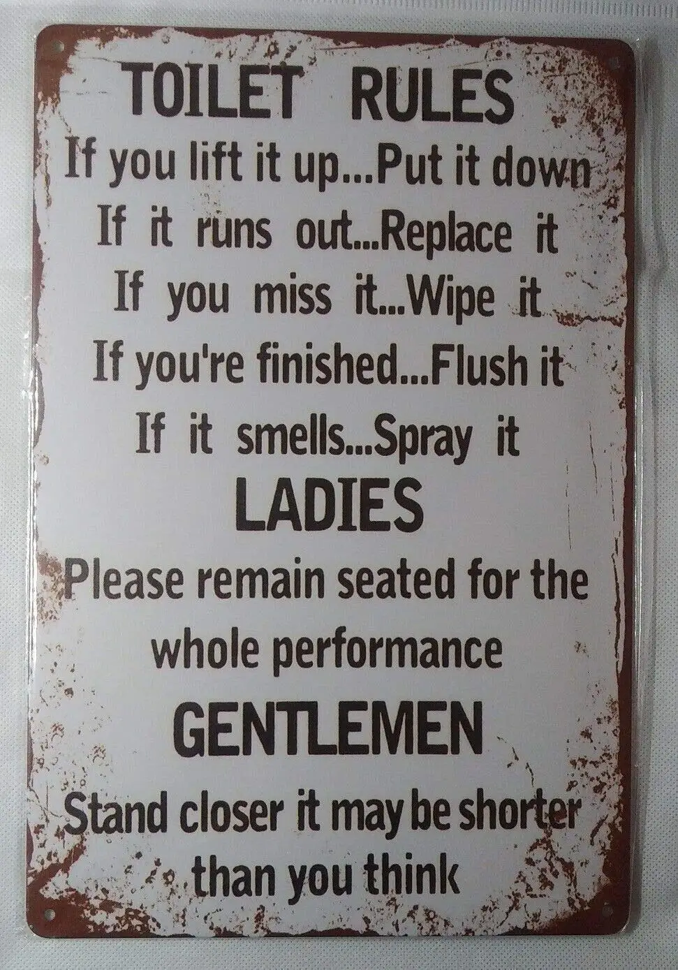 

Bathroom Rules Retro Vintage Nostalgic Funny Toilet Restroom Metal Vintage Bathroom Warn Man Cave Bar Kitchen Farm Yard Garden