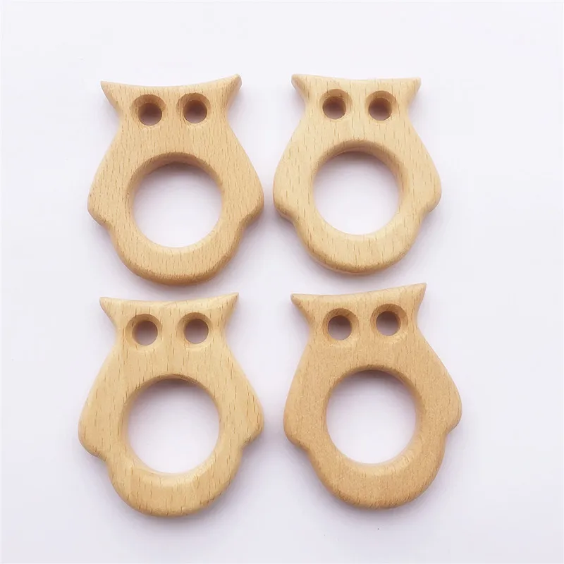 

Chenkai 10pcs Wood Night Owl Teether Ring DIY Organic Eco-friendly Unfinished Nature Baby Rattle Teething Grasping Animal Toy