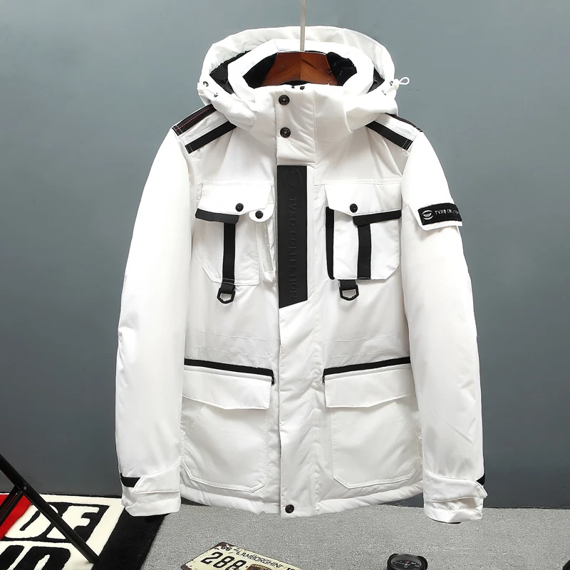 Мужская белая камуфляжная куртка на утином пуху водонепроницаемая парка с