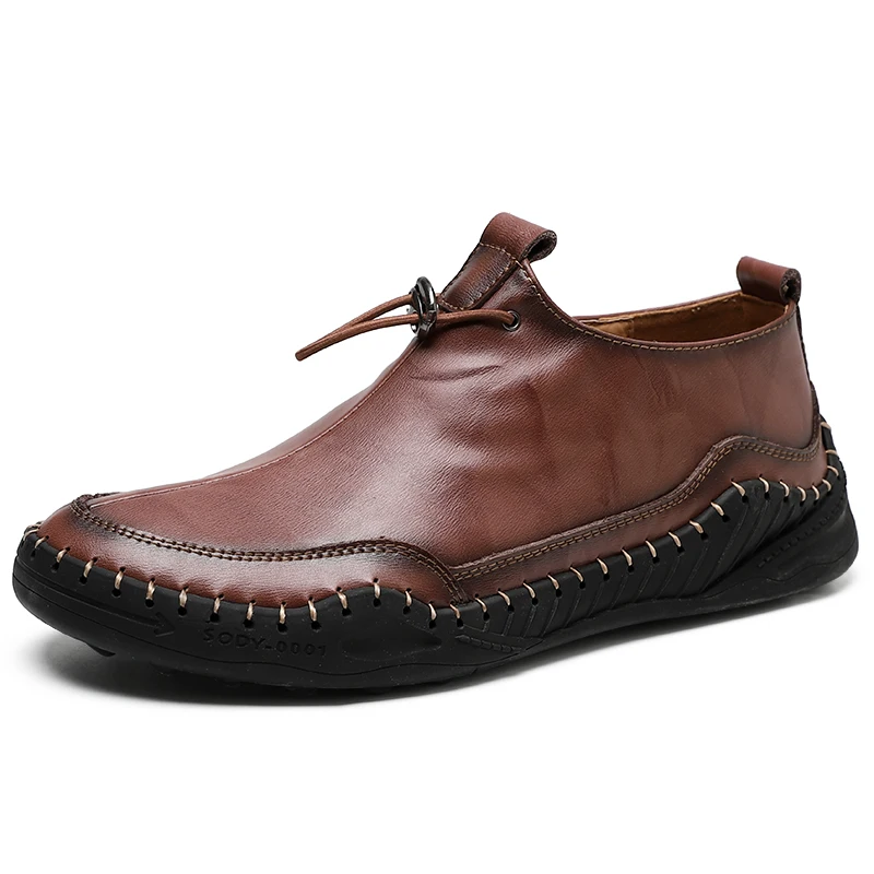 

Men's Ankle Boots Hand-stitched Leather Casual Shoes Brand Slip-on Footwears For Men Outdoor Platform Boots Zapatos De Hombre