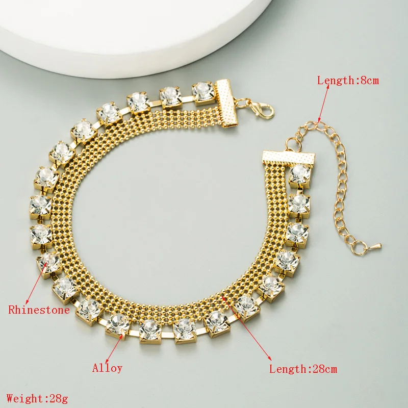 

Fashion Trendy Short Gold Color Layers Crystals Chain Choker CZ Necklaces Modern Clavicle Necklace for Women Girls Party Jewelry