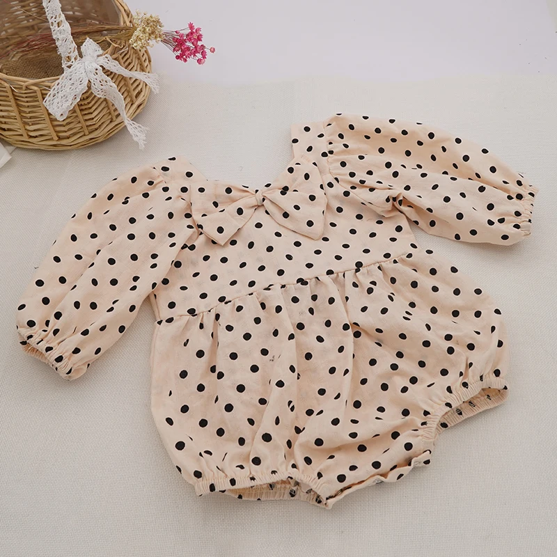Модный комбинезон для новорожденных 2021 льняной мягкий повседневный в горошек с