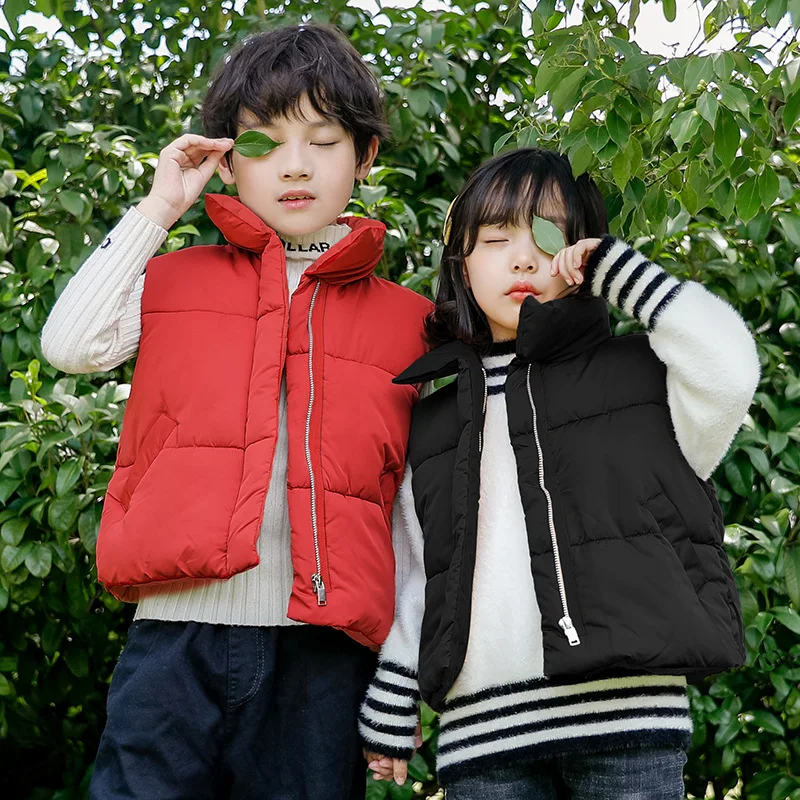 

Girls Boys Baby's Kids Down Vest Waistcoat 2021 Red Warm Plus Thicken Winter Autumn Outdoor Jacket Cardigan Children's Clothes