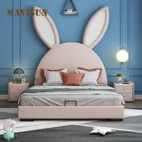 New Full/Queen Size Cartoon Bed Girl Child Liked Frame Light Pink Height Soft-Packed Bed Bedroom Furniture Easy Assemble