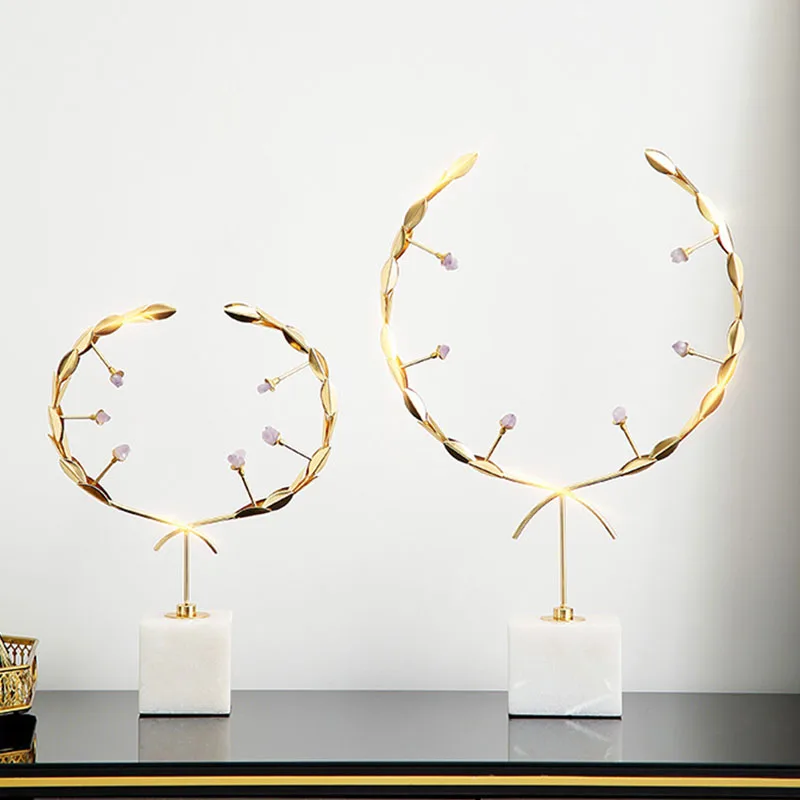 

Nordic Luxury Metal Olive Wreath Artware Sculpture Home Decoration Accessories Modern Art Iron Statue Room Decor Ornament Craft