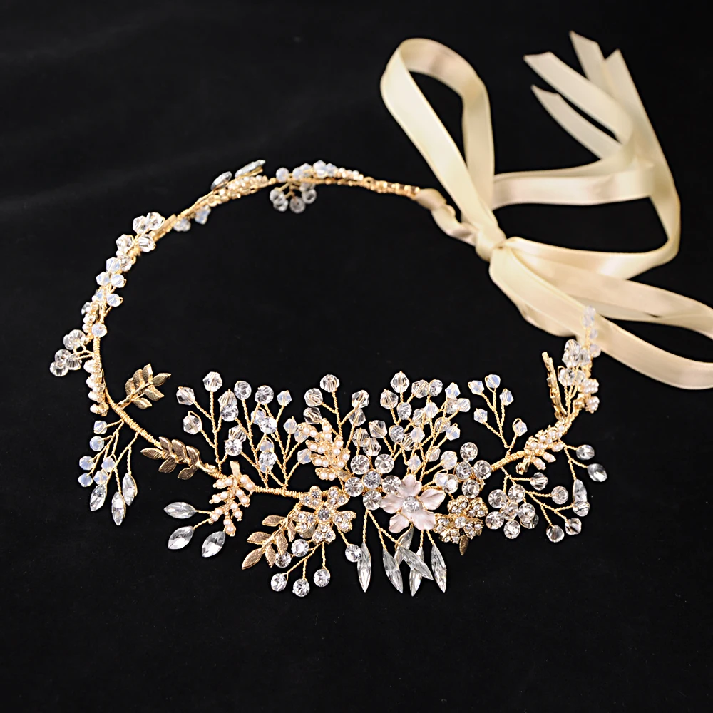 

Handmade Elegant Gold Flower Bridal Hair Accessories Bridal Crown Rhinestone Wedding Headband Wedding Hair Tiara Hair Jewelry