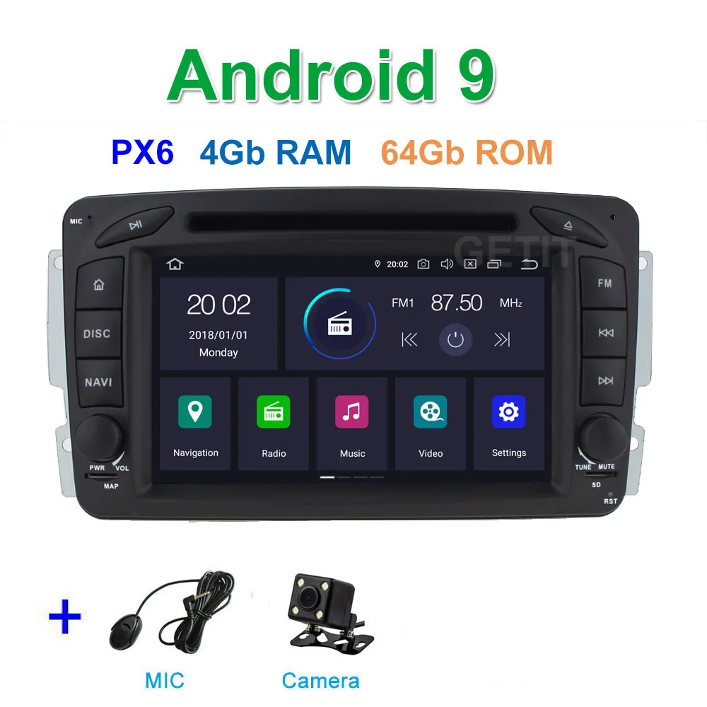 PX6 4G CAMERA DSP 64G PX6 Android 9,0 автомобильный DVD мультимедиа радио gps для Mercedes Benz CLK W209 W203 W463 W208 Wifi Bluetooth стерео аудио - Цвет: PX6 4G CAMERA