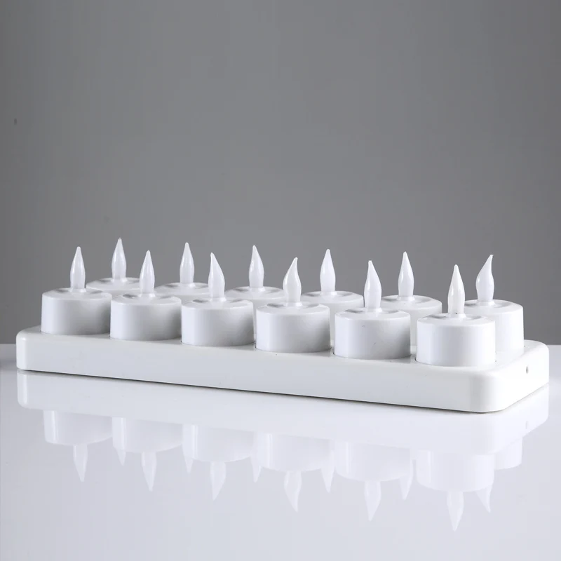 

12pcs LED Candles Tea Lights Rechargeable Flickering Flame Shaped LED Bulb for Party Wedding Dinner With Holder US/EU/UK/AU Plug