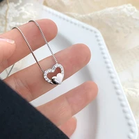 silver color zircon heart charm necklace for women creative box chain pendant elegant party jewelry dz681
