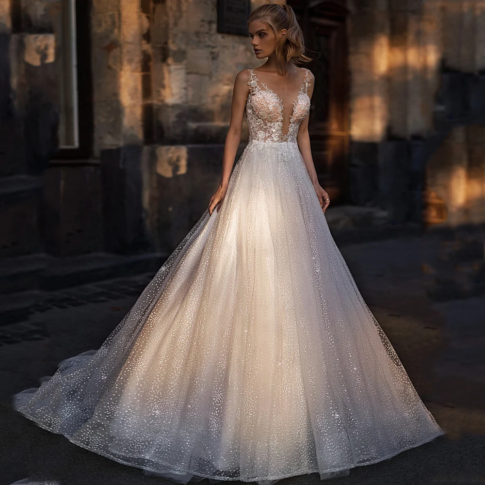 

Женское свадебное платье It's yiiya, белое Тюлевое платье с V-образным вырезом, аппликацией и прозрачной спиной без рукавов на лето 2019