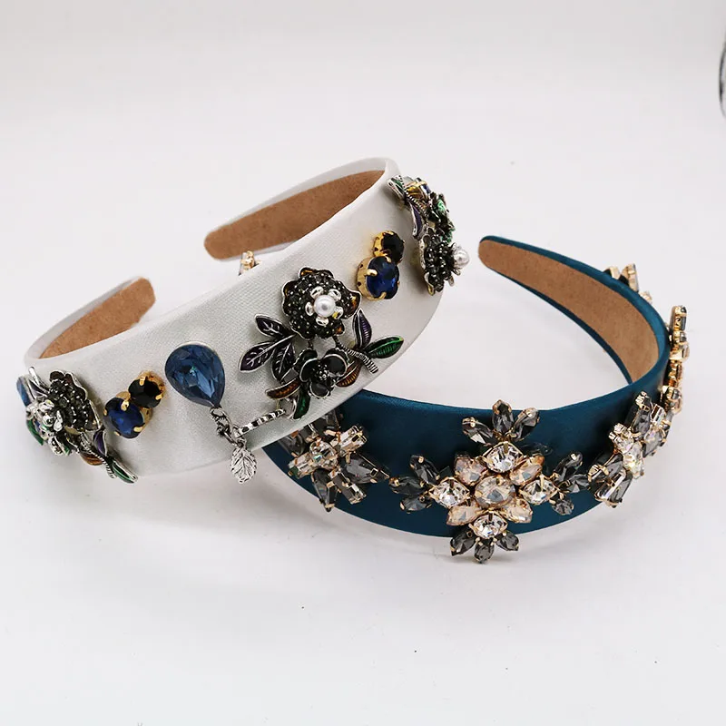 Обруч для волос в стиле барокко металлический украшение с цветами из белой ткани