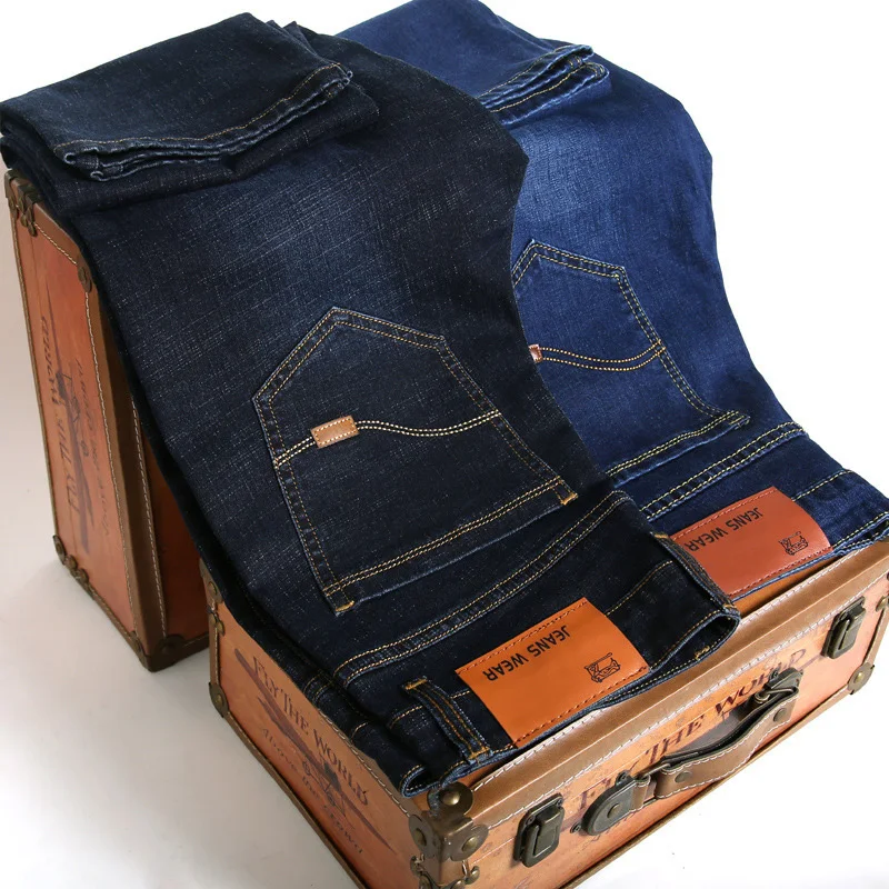 

Men's Jeans Spring Summer Daily Casual Slim Straight Jeans Mid Waist Black Blue Denim Pants For Man Work Size 28-40