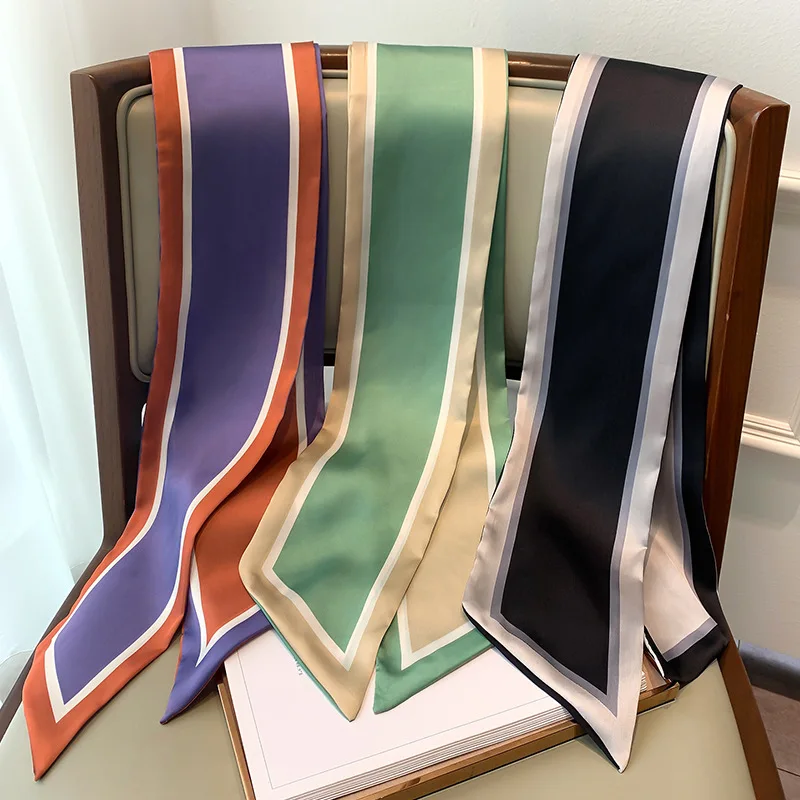 

Новая мода Цвет соответствующие печати длинный шелковый шарф женский литературный вечерние проездные волосы декоративный ободок галстук-...