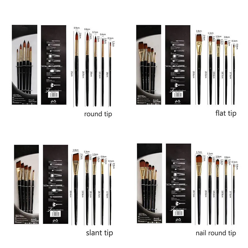 

Artist Paint Brush Set 5Pcs High Quality Nylon Hair Wood Black Handle Watercolor Acrylic Oil Brush Painting Art Supplies