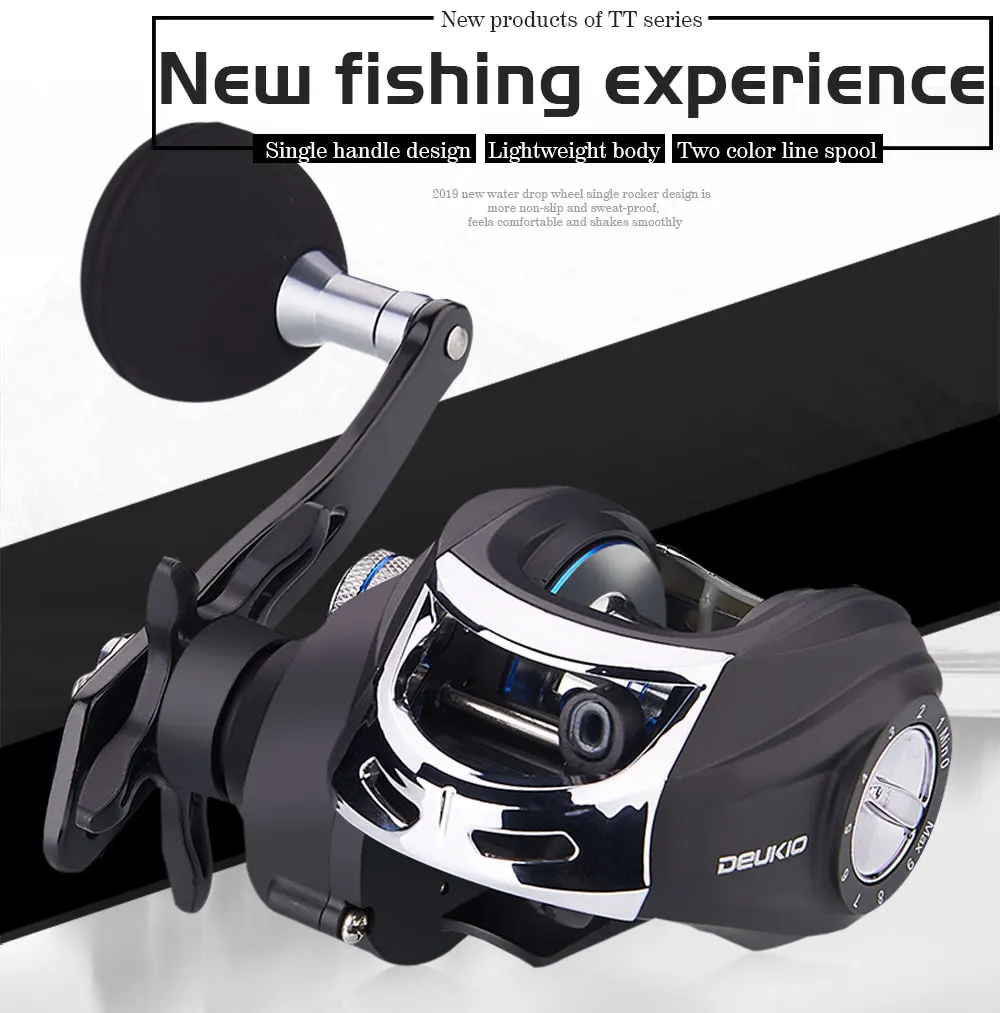 

DEUKIO Fishing Baitcasting Reel High Speed 7.2:1 Water Drop Wheel with Single Rocker EVA Knob TT101 5 Multiple Brake Beans Pesca