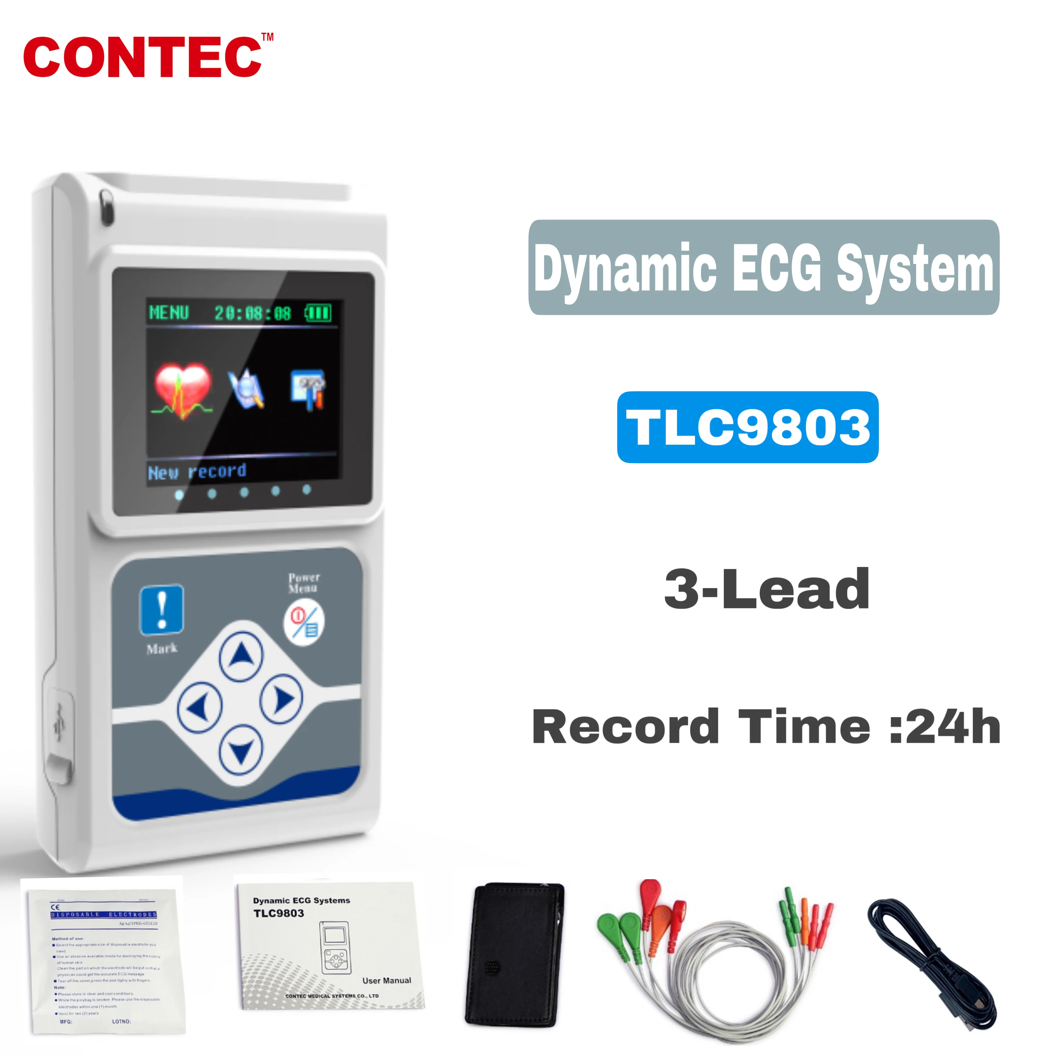 CONTEC 24H 3-проводной динамический ЭКГ Holter монитор, система ЭКГ, анализатор кардиостимулятора, программное обеспечение (загрузка Onilne) TLC9803