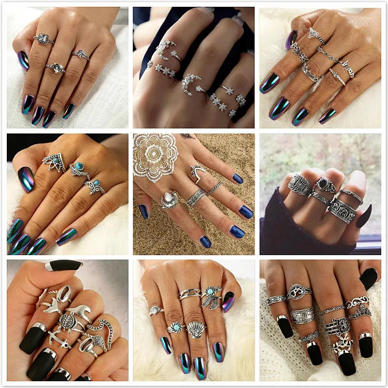 Женский винтажный комплект колец 1 кольцо с цветком и кристаллом богемное