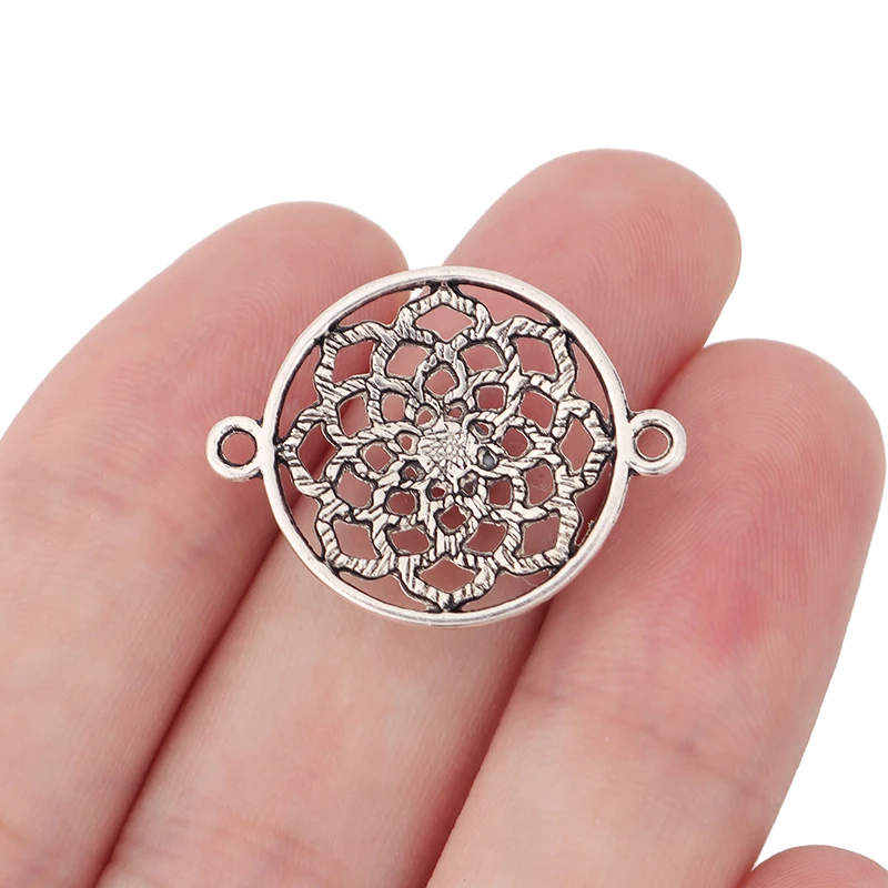 30 x тибетские серебряные полые филигранные Круглые Цветочные соединители