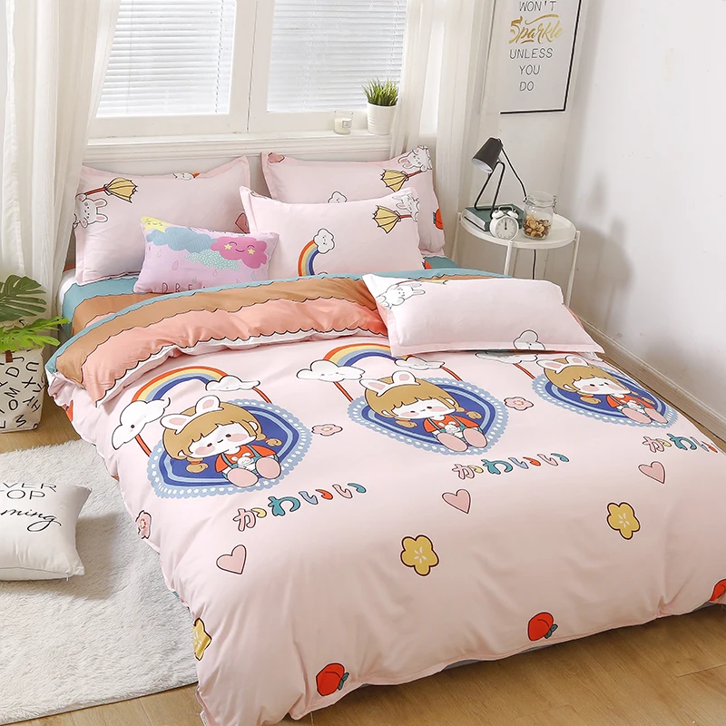 

kawaii cartoon bedding set for children adult pink bed linen for home duvet cover bed sheets and pillowcases queen king size