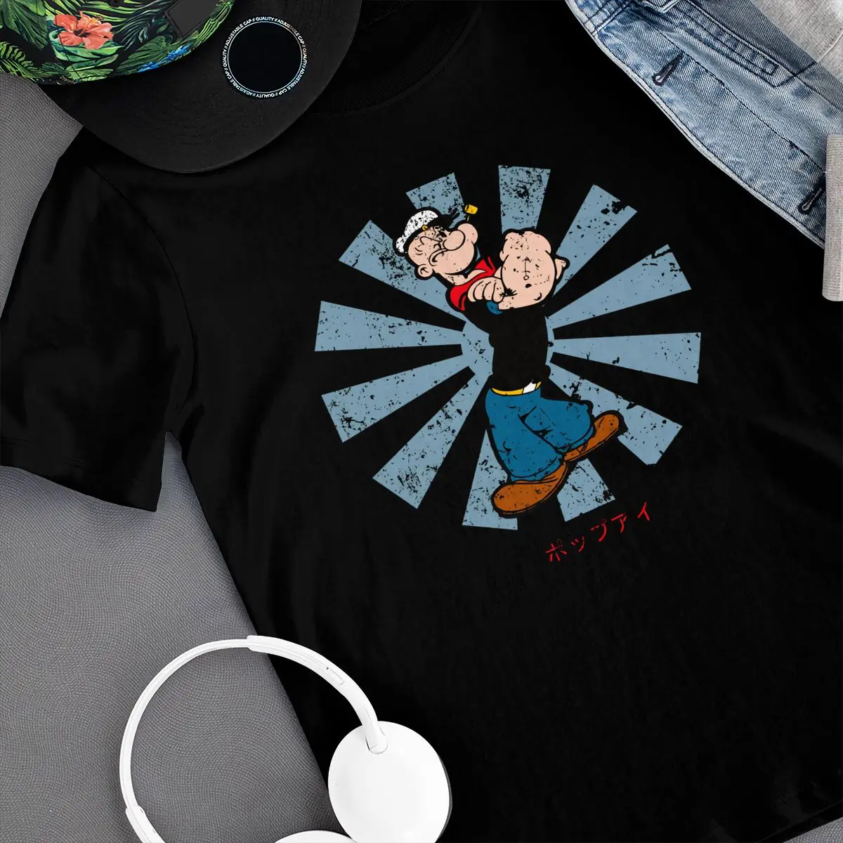 Футболка Popeye в стиле ретро с японской надписью забавная футболка графическим