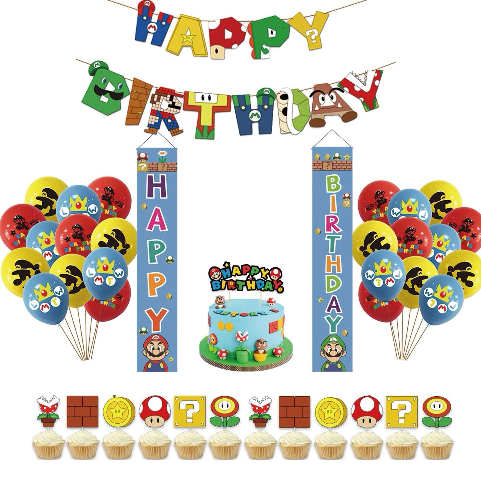 

45 шт. тема Super Mario Bro Детские принадлежности для вечеринки в честь Дня рождения воздушные шары украшения крыльцо баннер набор для торта