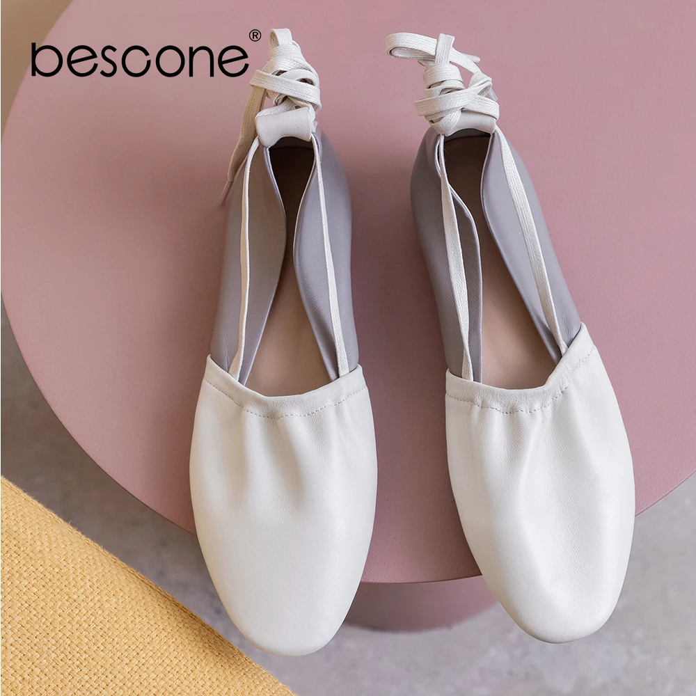 Женские туфли на плоской подошве BESCONE лоскутные из высококачественной овечьей