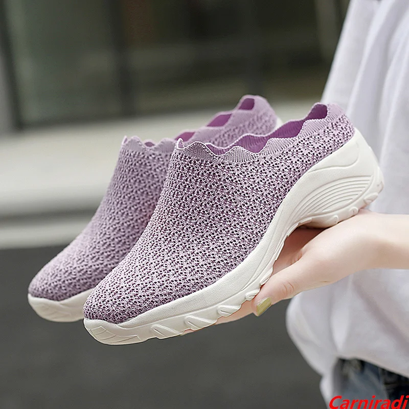 

Fashion Flying Weave Height Increase Casual Shoes Women Slip-on Summer big size 42 Mother Sneakers Ladies Non-slip Walking Shoes