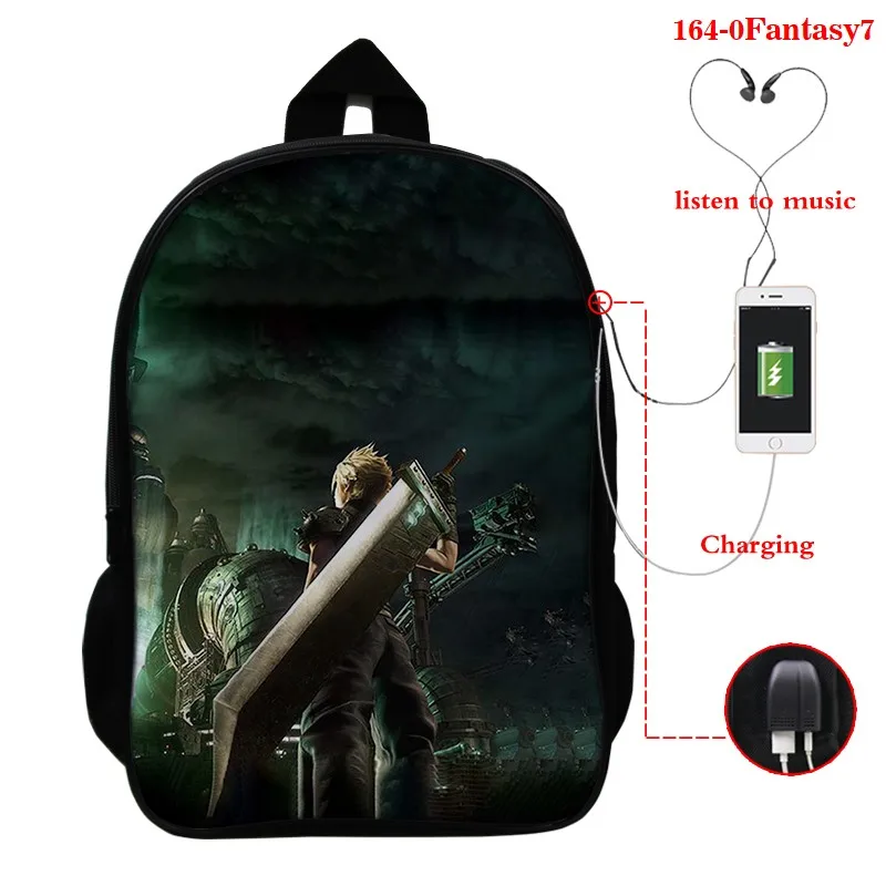 

Final Fantasy VII Remake Kids School Bags Laptop Computer School Backpack Bag Mochila Teenager Final Fantasy VII Remake Usb