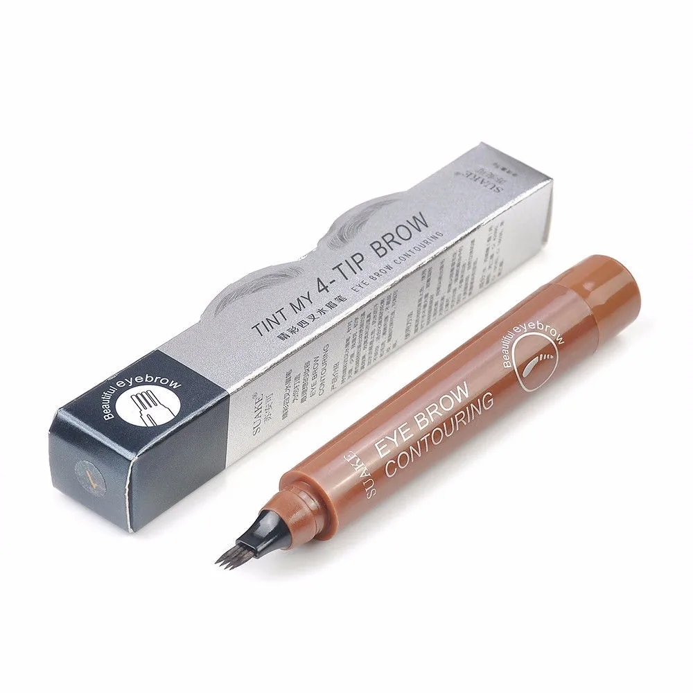 Light brown 4 цвета водонепроницаемый 4 вилка кончик карандаш для бровей Профессиональный тонкий эскиз бровей ручка стойкая косметическая жидкость eyeкоричневый усилитель TSLM2 - Цвет: Light brown