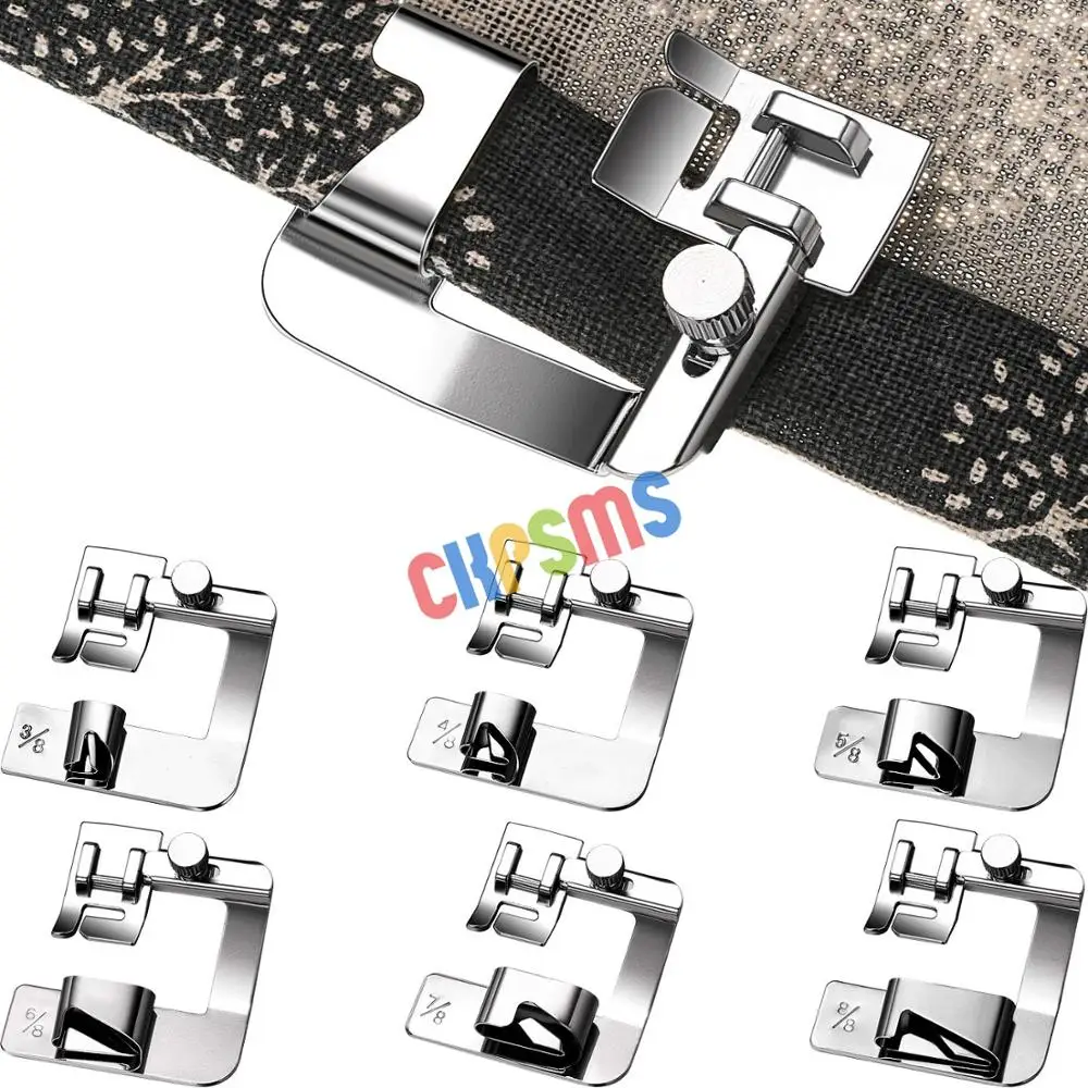 

6Pieces Rolled Hem Presser Foot Set (3/8",1/2",5/8",3/4",7/8",1") Adjustable Wide Hemmer Foot Set fit for Singer,Brother,Janome